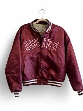 Vintage University of Texas A&M, Aggies, satin maroon bomber jacket, size XL